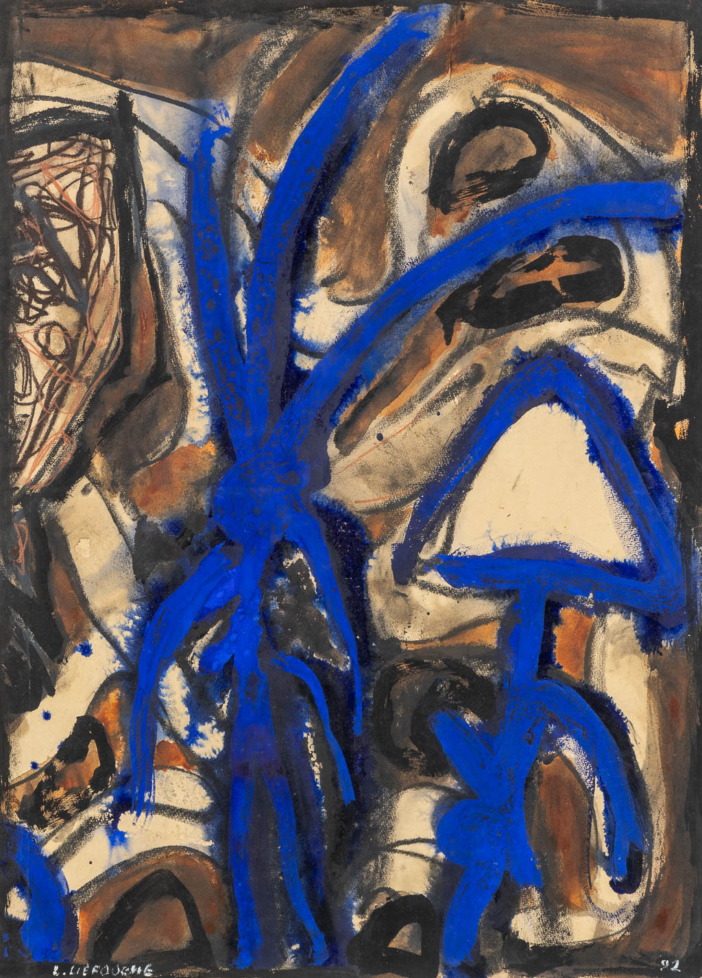 Frank LIEFOOGHE (1945) 'Zonder Titel' olie op papier. 1992 (W:54 x H:75 cm)
