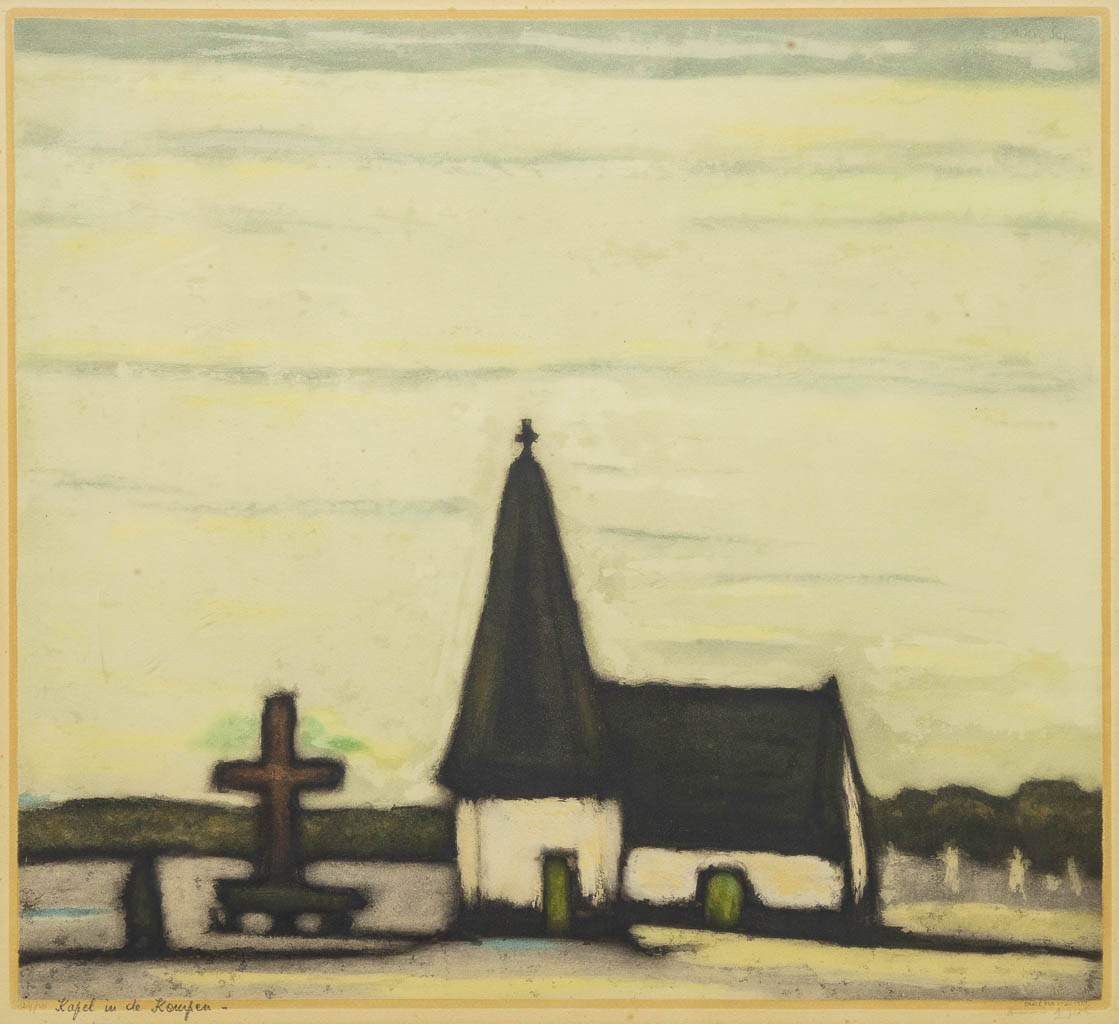 Armand APOL (1879-1950) 'Kapel in de kempen' een kleurets. (58 x 53 cm)