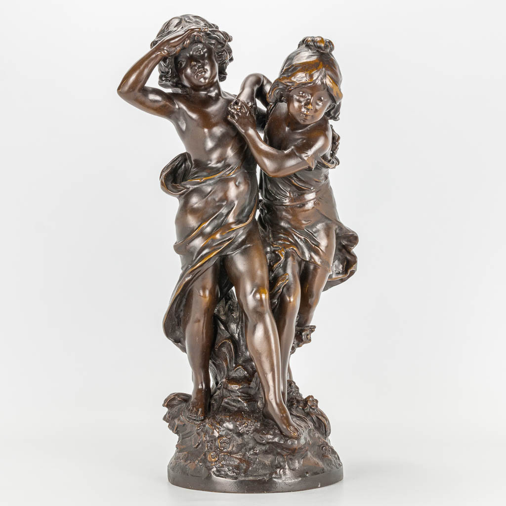 Auguste MOREAU (1834-1917) een bronzen beeld van twee kinderen, 20ste eeuw. 