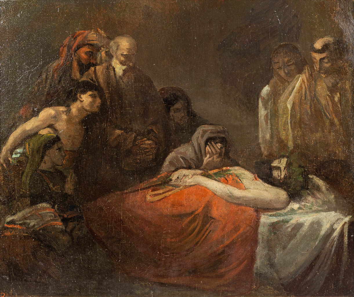 No signature found, 'Christ in the tomb' a painting, oil on canvas. 19th century. (66 x 56 cm)