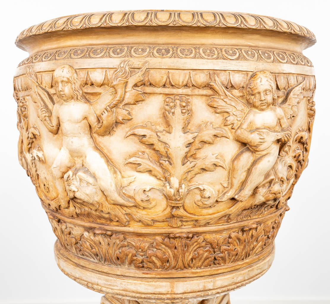 A large Jardinière made of terracotta in Italy and marked Dini and Cellai Signa. In the style of Massier. 