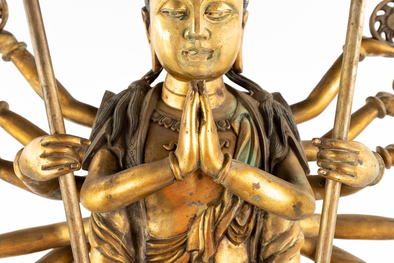 A Bodhisattva or GuanYin with 1000 arms, bronze with 18 arms and Taoist symbols. 20th C. (W:47 x H:78 cm)