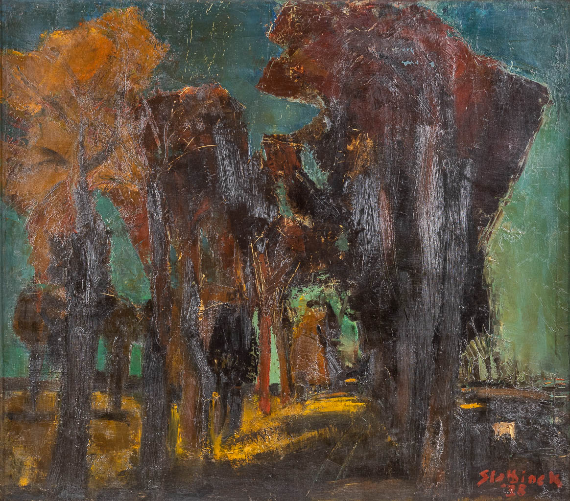  Rik SLABBINCK (1914-1991) 'Abstract landschap' olie op doek.