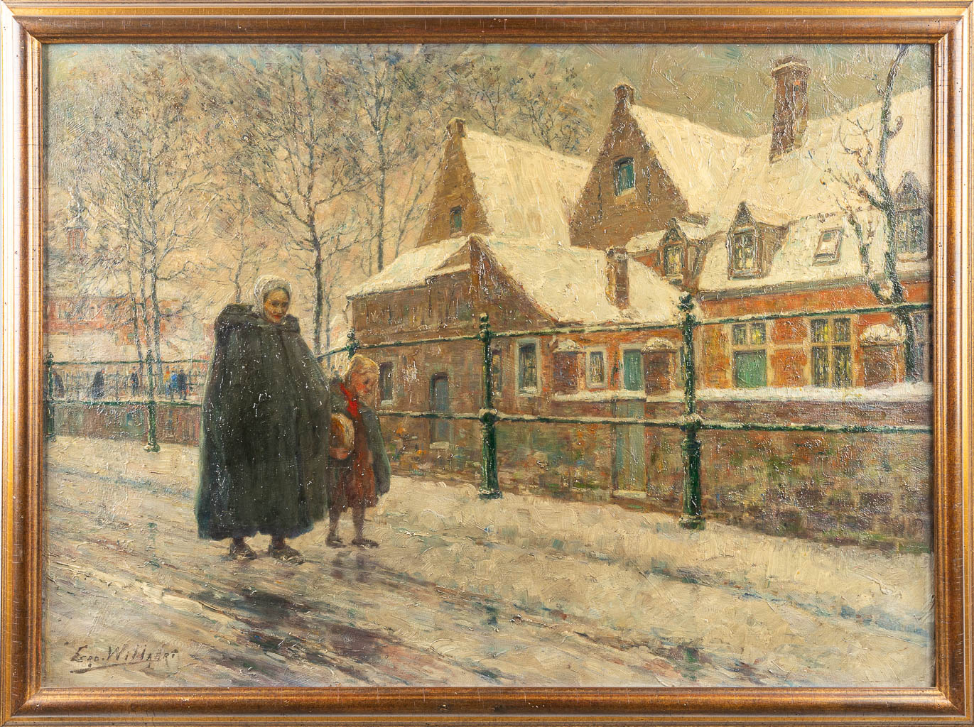 Ferdinand WILLAERT (1861-1938) 'Le long des quais à Gand' een schilderij, olie op doek (102 x 74 cm)