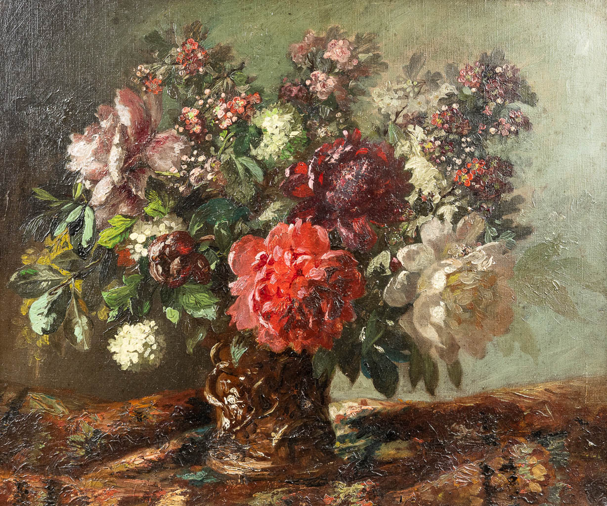Monogram C.P. 'Flower Vase' a painting, oil on canvas. (63 x 50 cm)