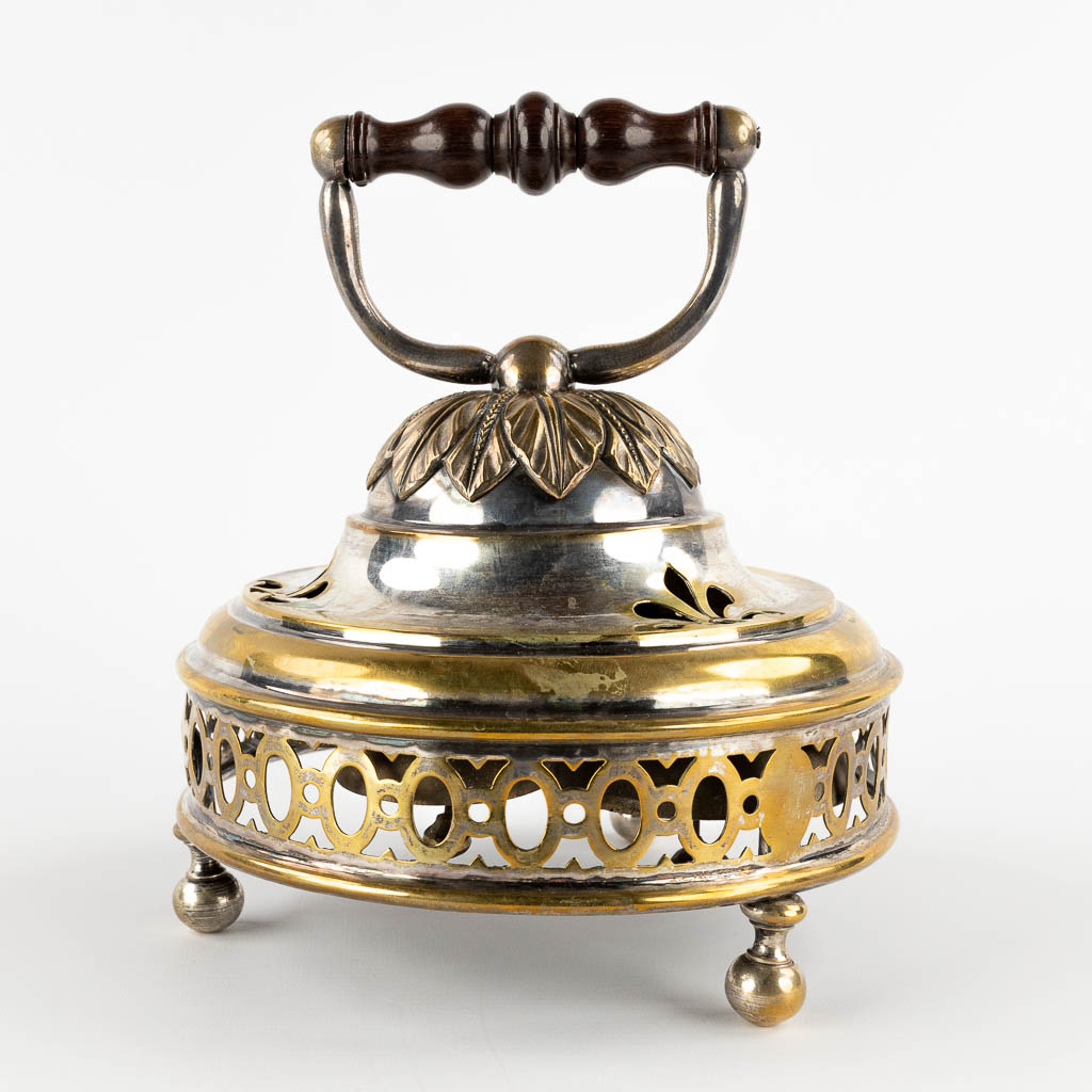 A large Altar Bell with 4 bells, silver-plated metal. (H:23 x D:20 cm)
