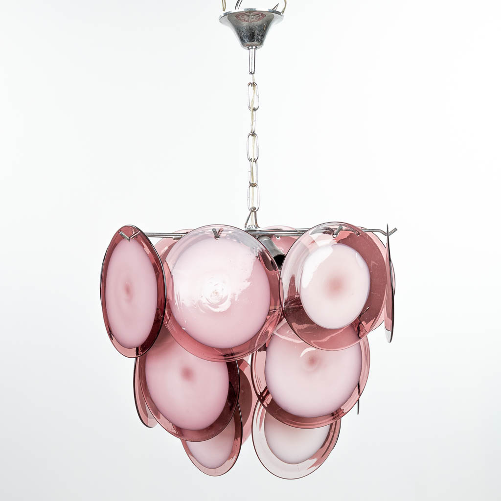 Gino VISTOSI (1925-1980) Een luchter met glazen plaquettes gemaakt in Murano, Italië. (H:35cm)