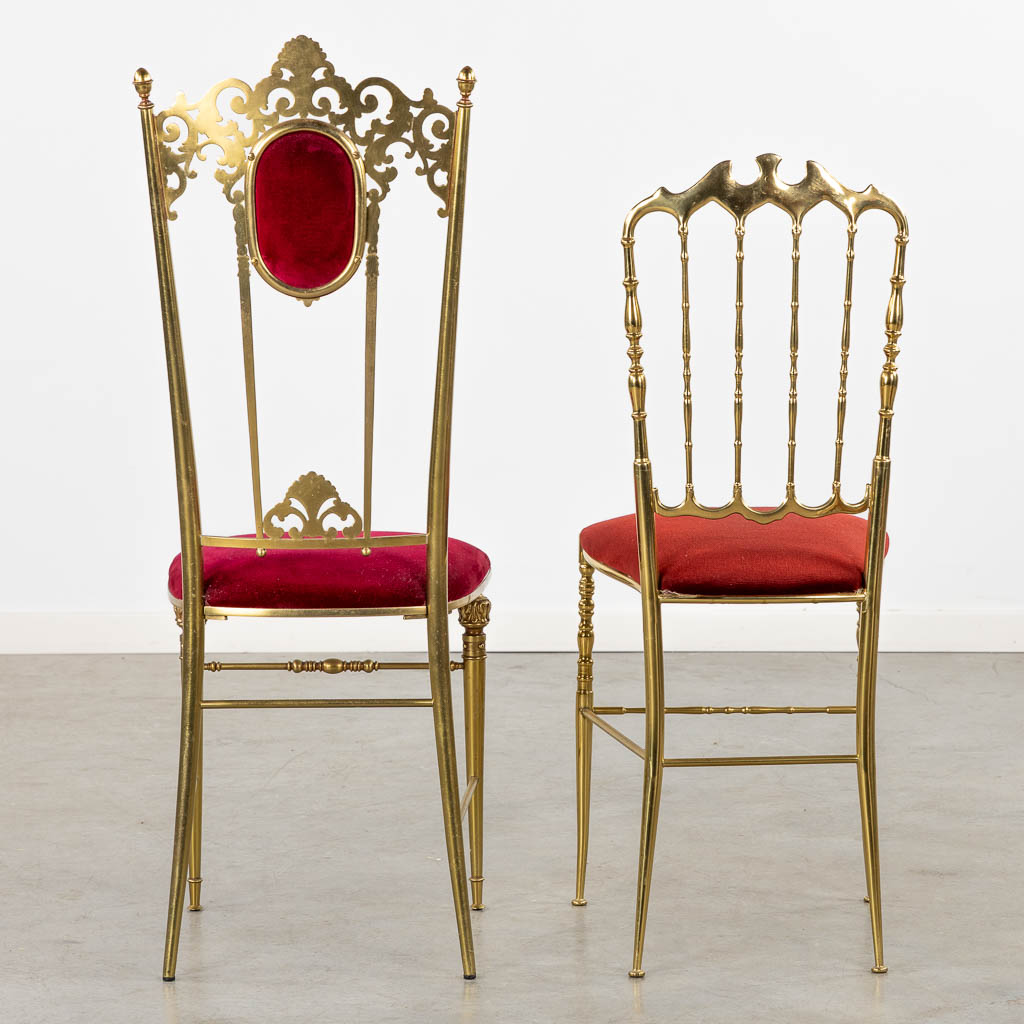 Two Metal and gilt chairs, circa 1970. (L:40 x W:40 x H:108 cm)