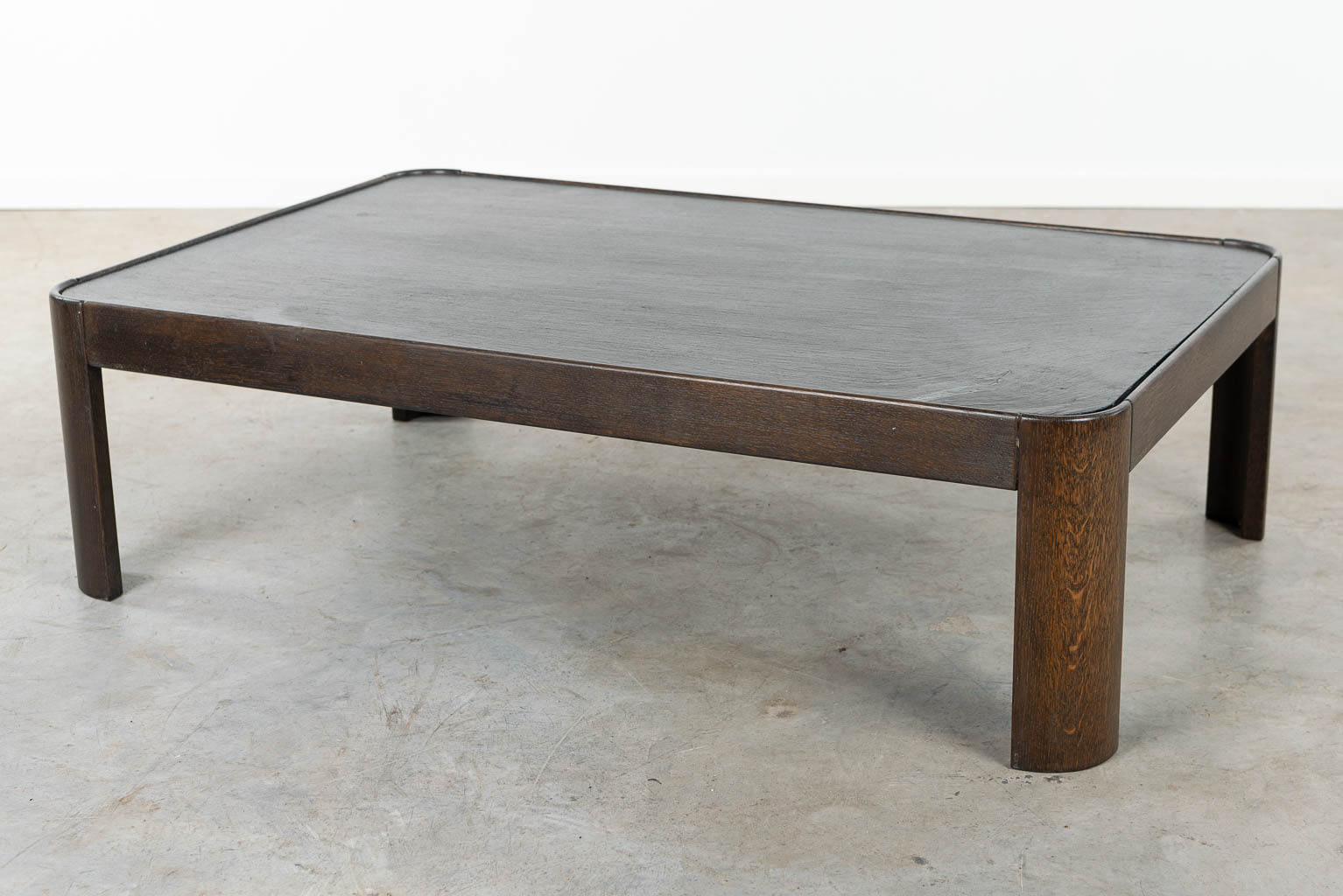 A set of 3 mid-century side / coffee tables made of wood with a slate stone, 20th century. (H:37cm)