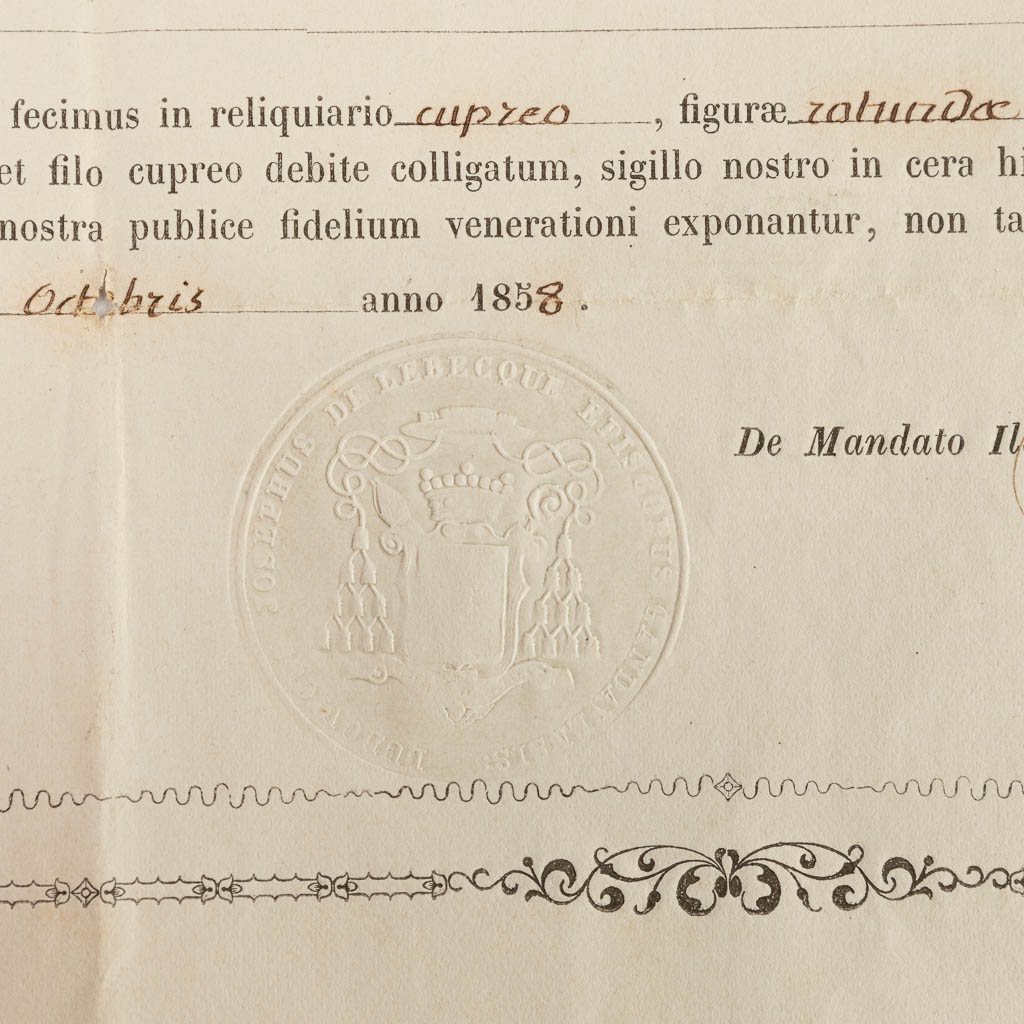A sealed theca with a relic: Ex Capite Sancti Abundantii Martyris