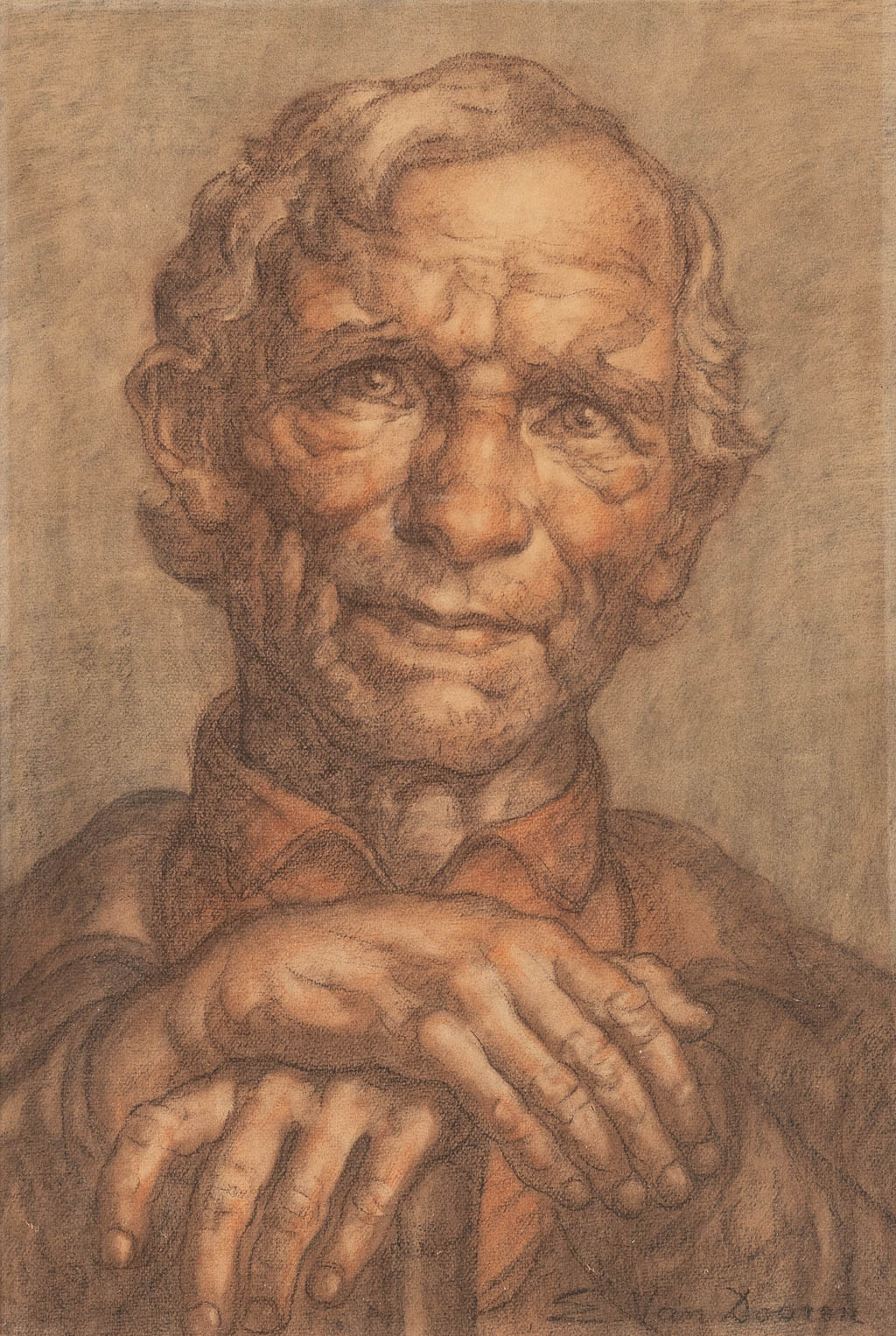 Edmond VAN DOOREN (1896-1965) 'Portret van een man' Gouache op papier. (40 x 60 cm)