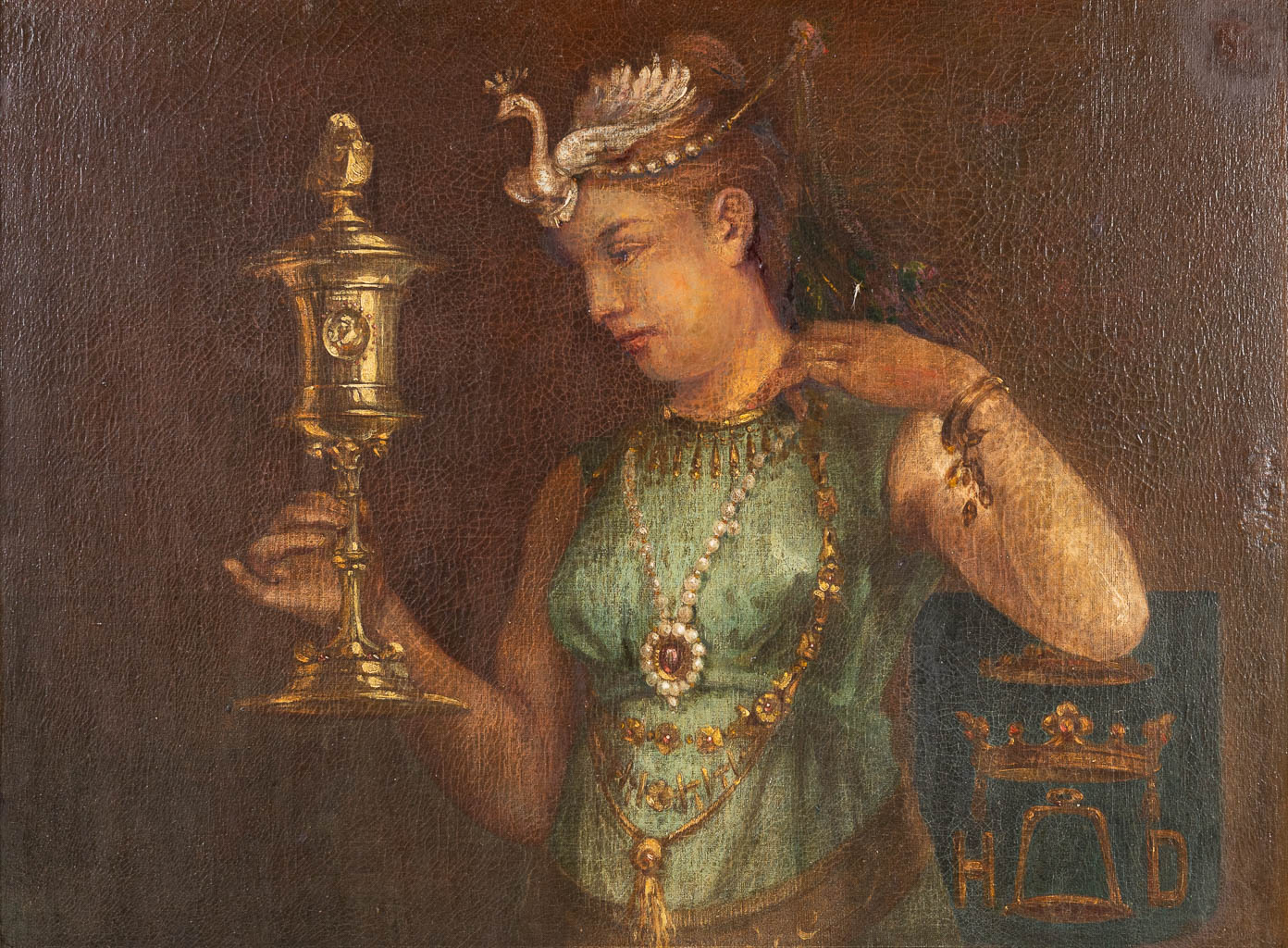 Geen handtekening gevonden 'De Gouden Graal' een schilderij, olie op doek. (78 x 60 cm)