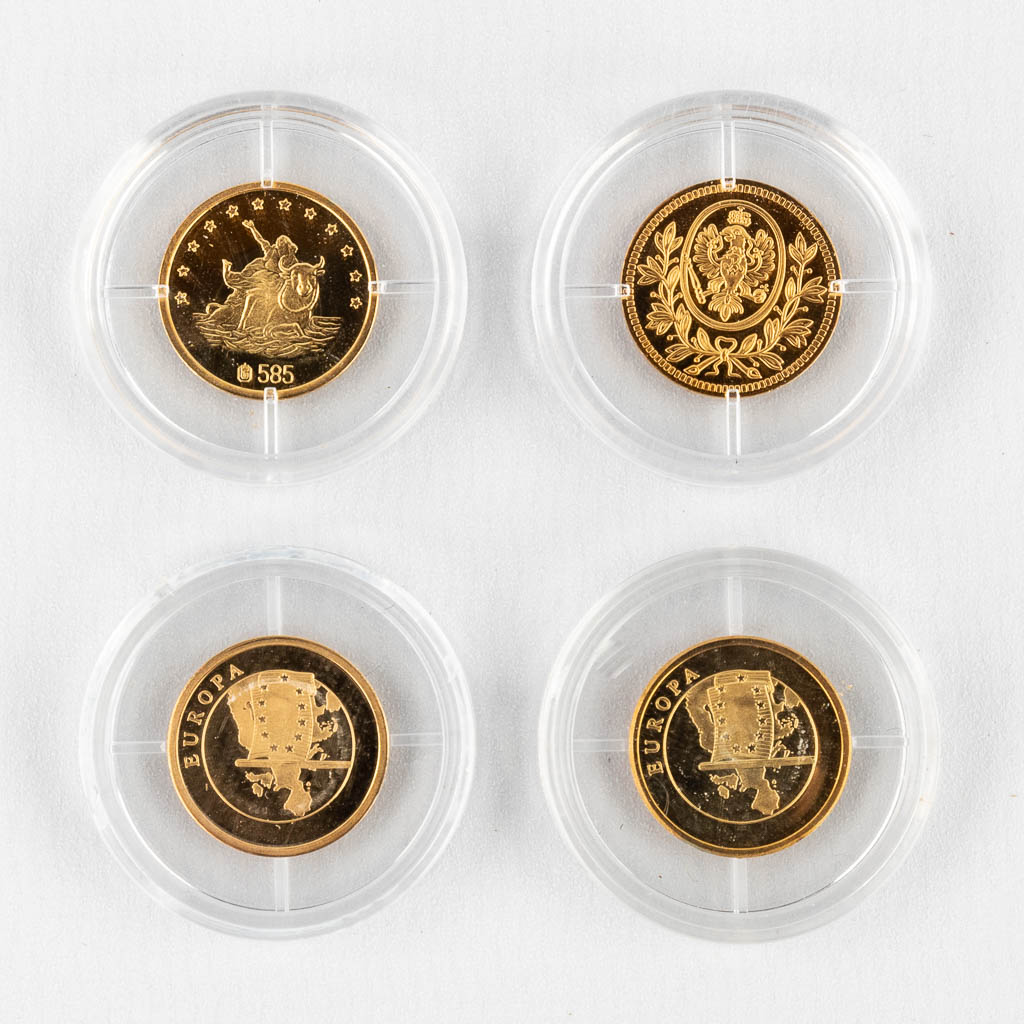 A set of 4 gold coins, ECU, 18 karat gold (585).