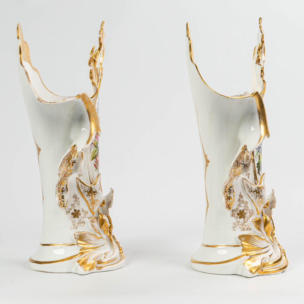 A pair of large vases made of porcelain with hand-painted flower decor, Vieux Bruxelles