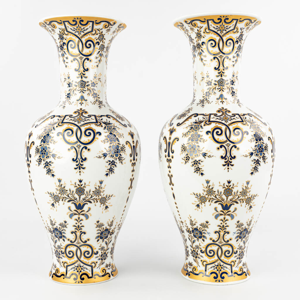 A pair of white porcelain vases with blue and gold decor marked Krautheim Bavaria and made in Germany. (H:46cm)