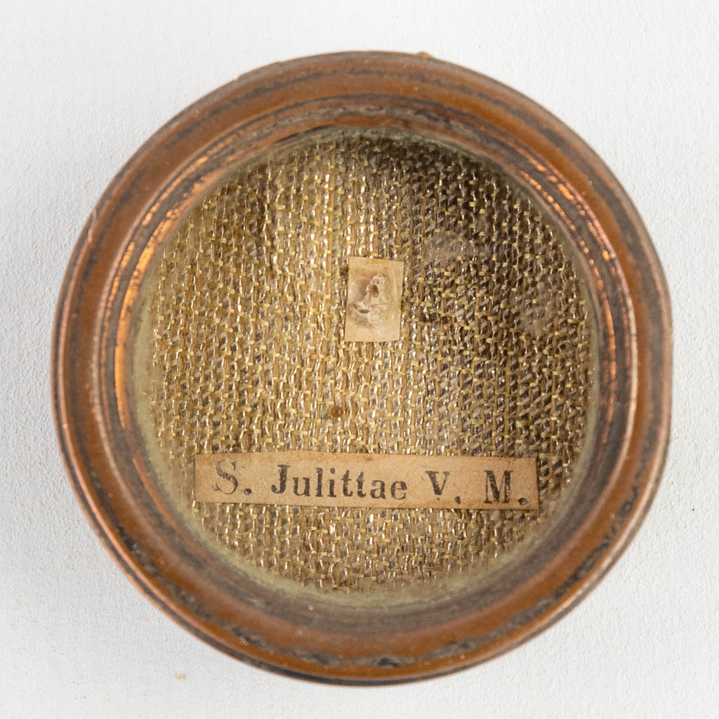 A sealed theca with a relic: Ex Ossibus Sancta Julittae Virginis Martyris