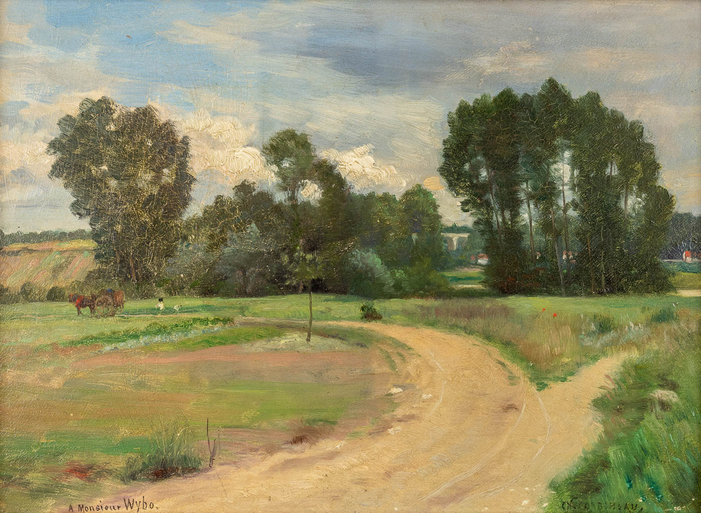 Charles Auguste CORBINEAU (1835-1901) 'Landschap' olie op paneel. (W:32,5 x H:23,5 cm)
