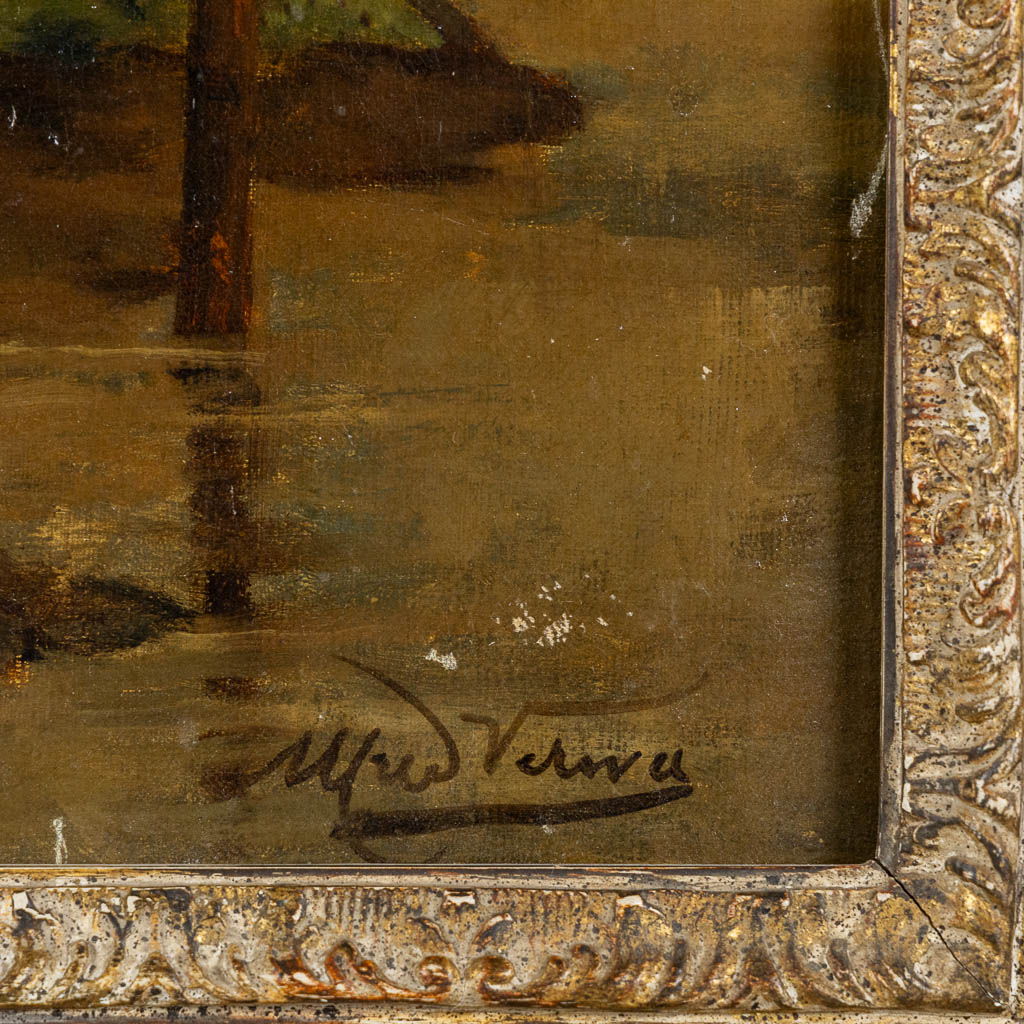 Alfred Jacques VERWEE (1838-1895) 'Paarden en Koeien' olie op doek. (W:106 x H:74 cm)