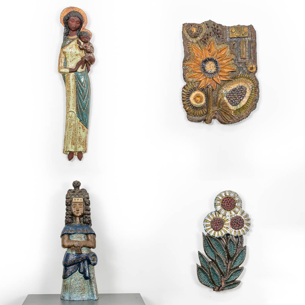Een collectie van 4 keramische items, gemaakt in de stijl van Perignem door Broeder Lode Smits. 