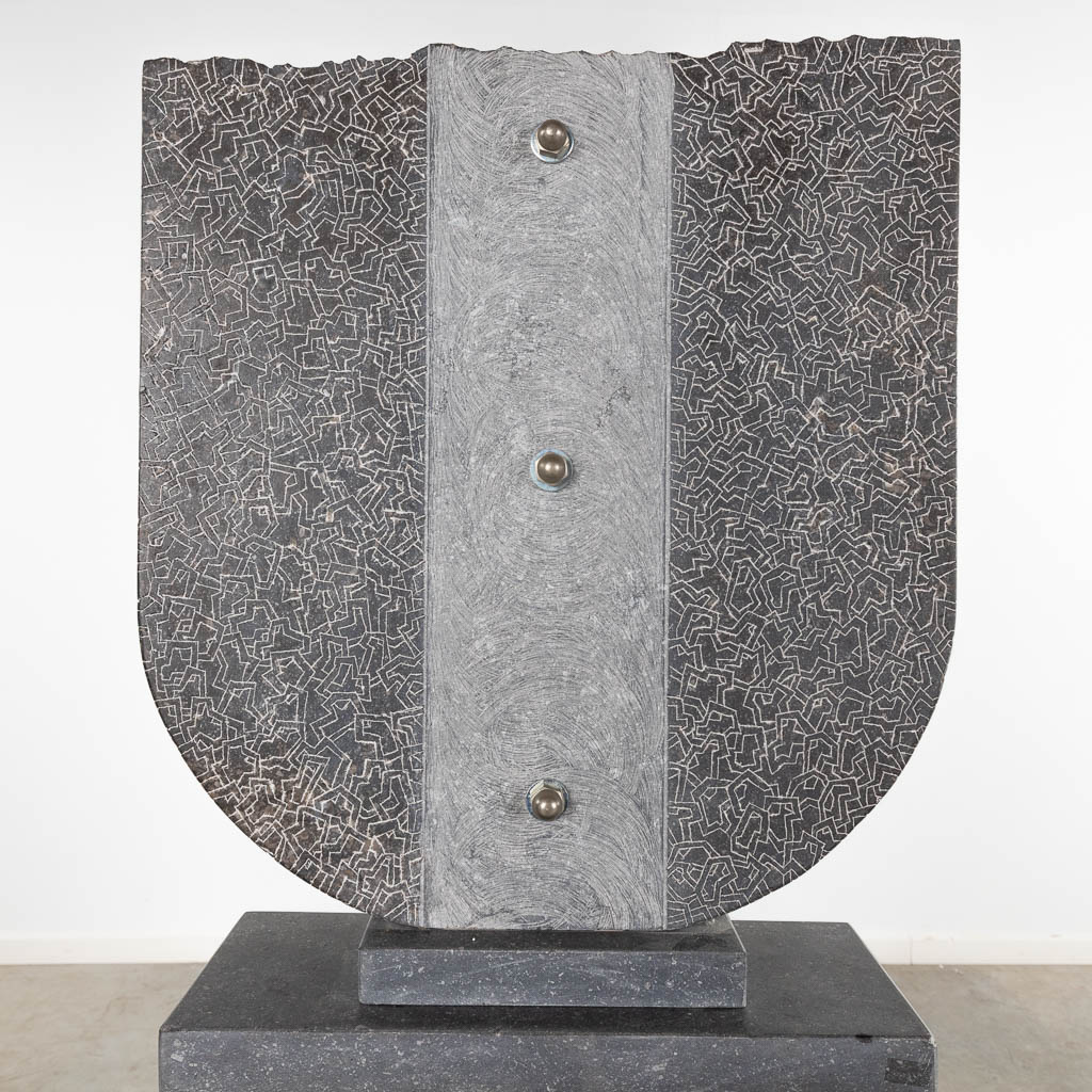 Francois VERBEKE (1960) 'Equilibrium' a sculpture, Belgian blue stone. (D:10 x W:45 x H:52 cm)