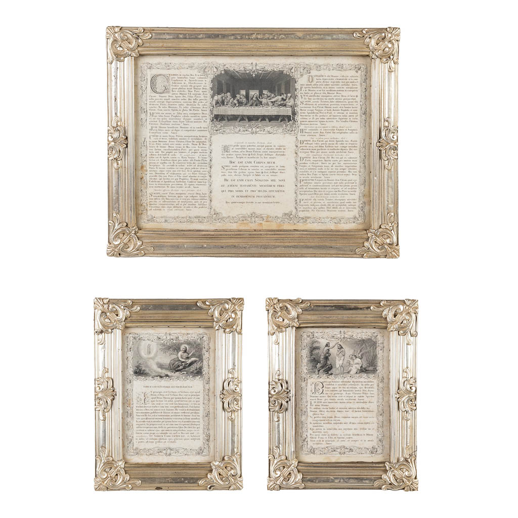A set of 3 religious frames made of silver-plated metal. Circa 1900. (L: 37 x W: 47 cm)