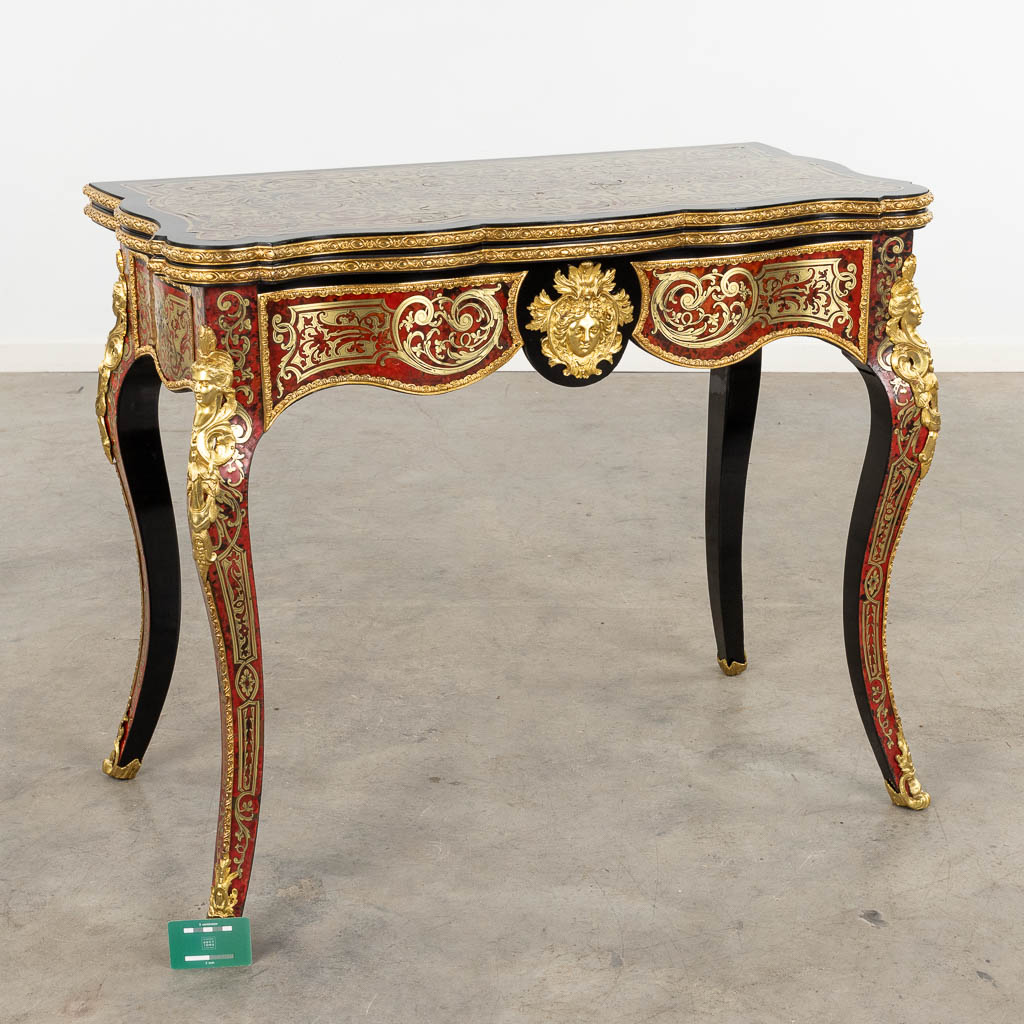 A game table, Boulle, tortoiseshell and copper inlay, Napoleon 3, 19th C. (D:52 x W:91 x H:76 cm)