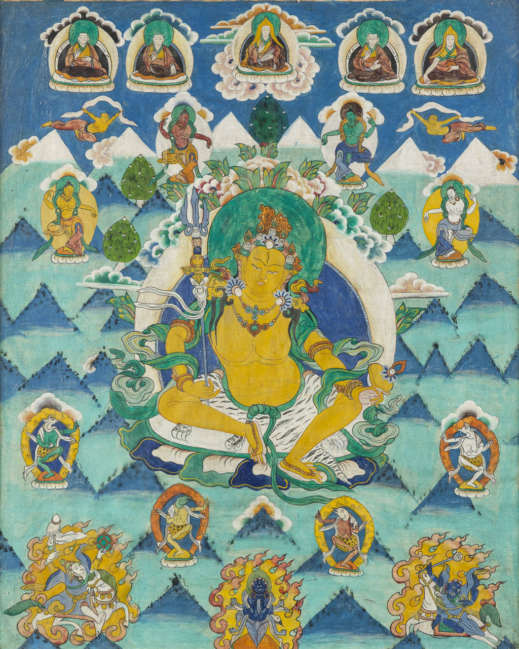 Een Oosterse Thankga/Tanka, Mahakala. Waarschijnlijk 19de eeuw. (W:61 x H:75 cm)