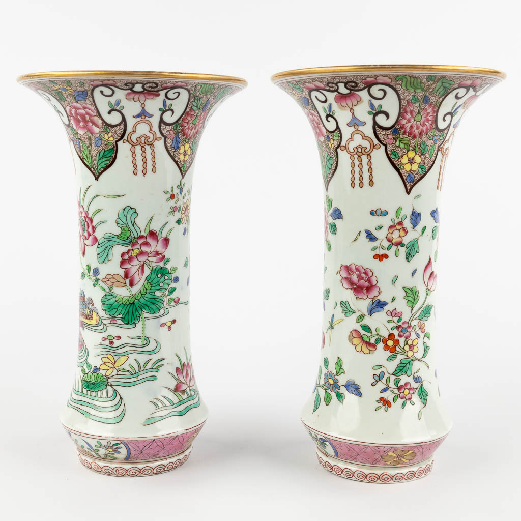 Samson, a 5-piece Kaststel, vases with lid and trumpet vases. Chinoiserie decor. (H:43 x D:21 cm)