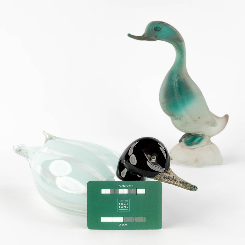 Two ducks, glass, Murano, Italy. Cenedese. (D:12 x W:30 x H:10 cm)