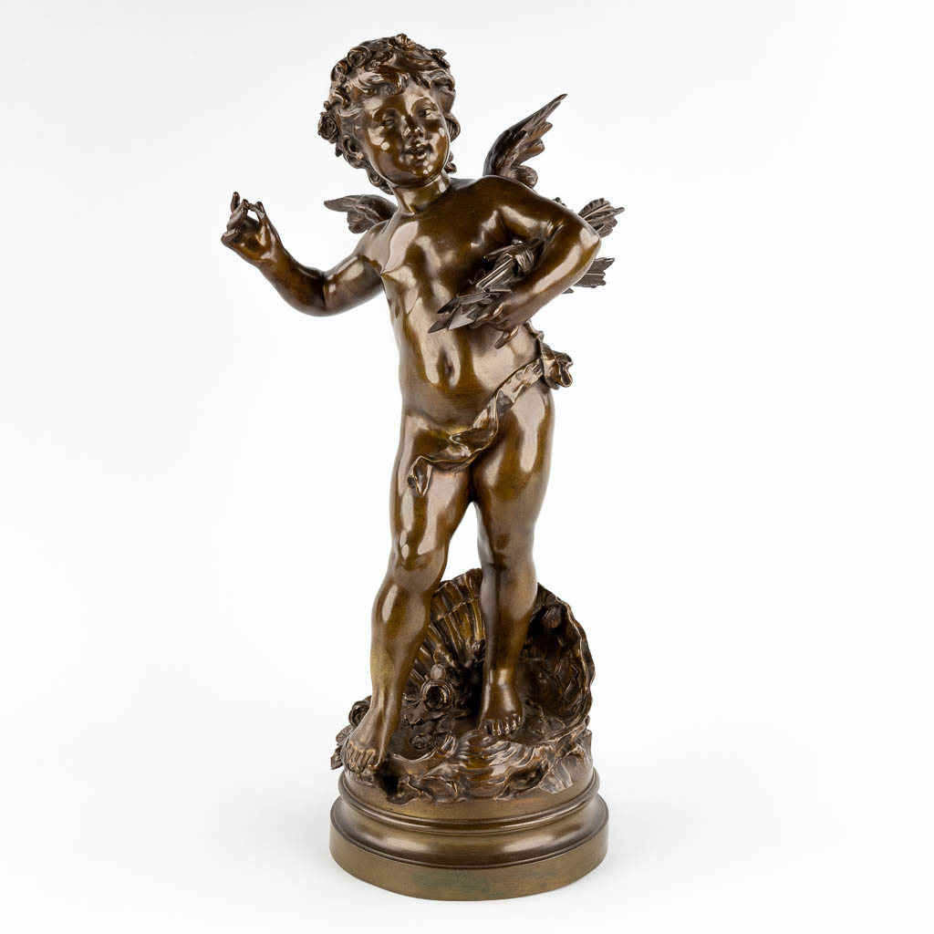 Auguste MOREAU (1834-1917) 'Cupido' gepatineerd brons. 19de eeuw. (D:20 x W:24 x H:55 cm)