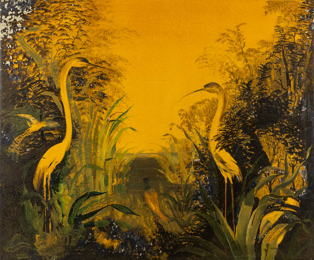 Albert SAVERYS (1886-1964) 'Herons near the pond'. (W:145 x H:120 cm)