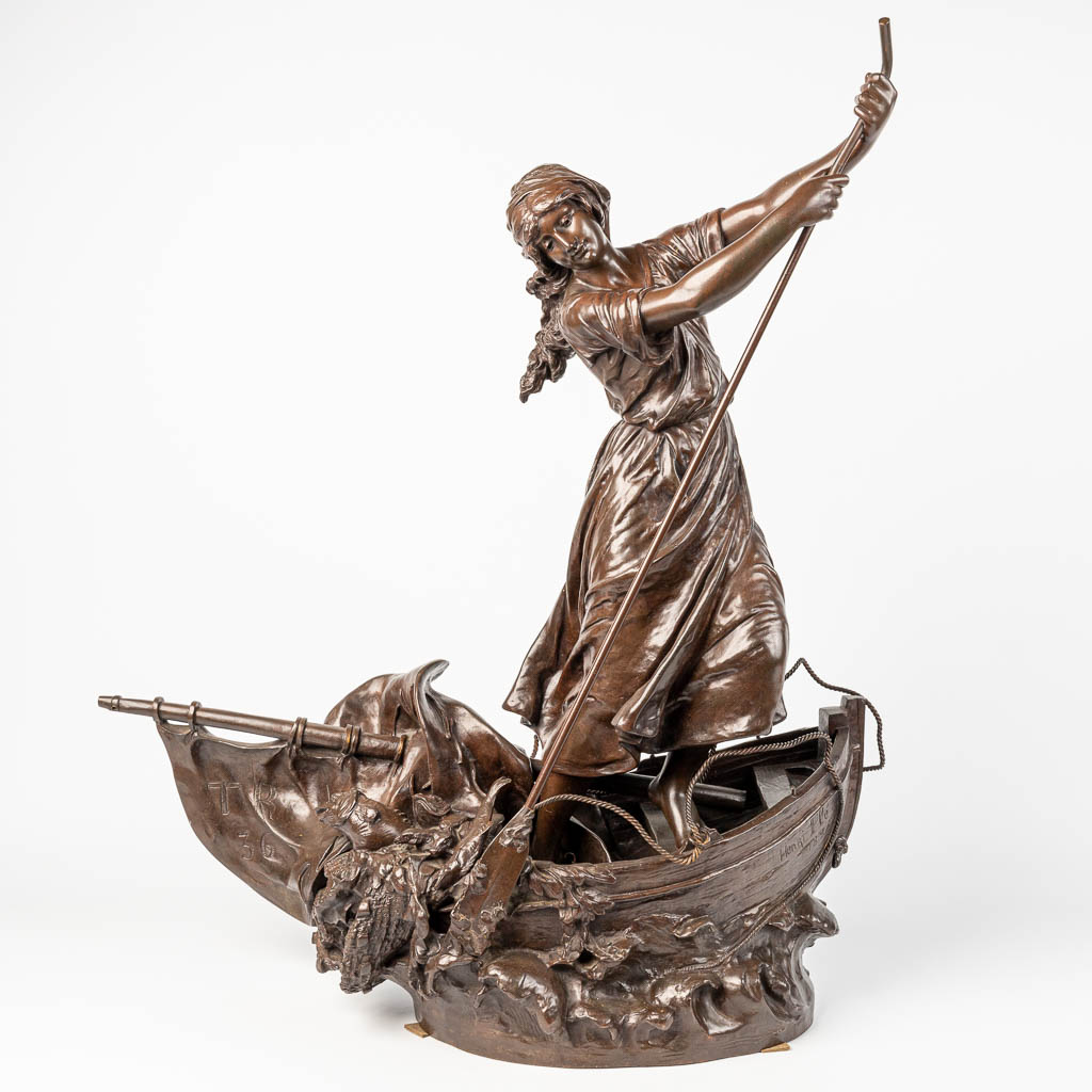 Henri Honoré PLÉ (1853-1922) een dame in een visserssloep, gemaakt uit brons. 19de eeuw. 