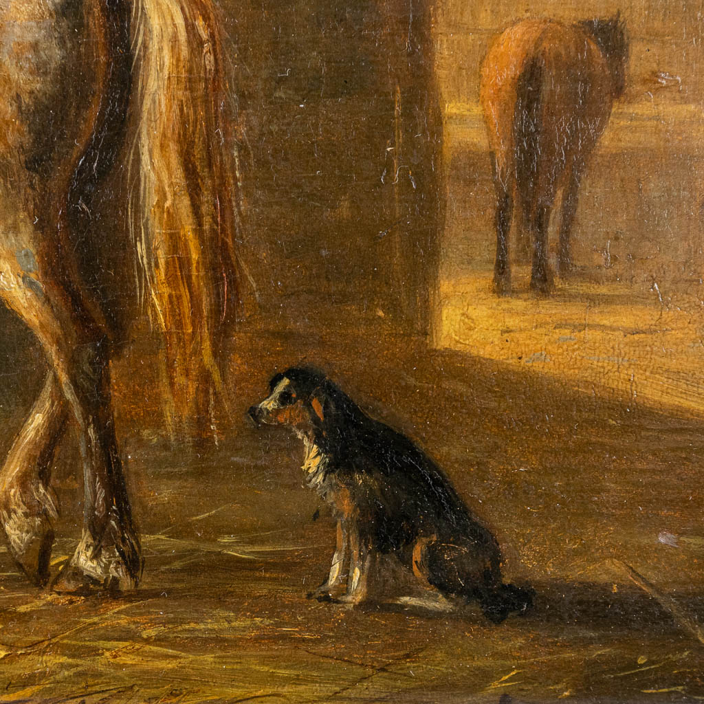 Wouterus I VERSCHUUR (1812-1874) a painting 'Horse in the stables', oil on panel. 19th century. (25 x 18 cm)