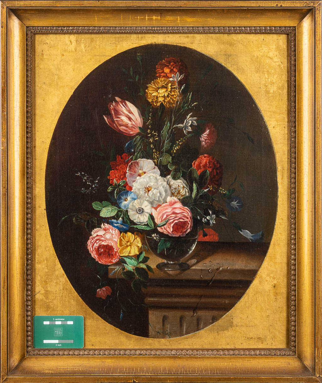 A flower still life painting, oil on canvas. 19th C. (W:44,5 x H:56 cm)