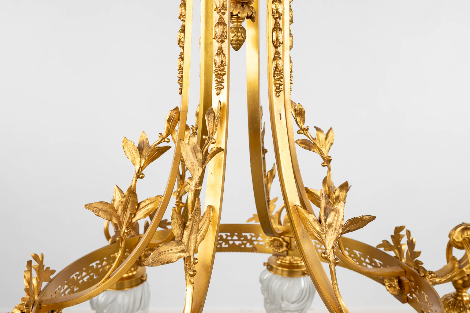 A large ceiling lamp or chandelier, gilt bronze with glass 