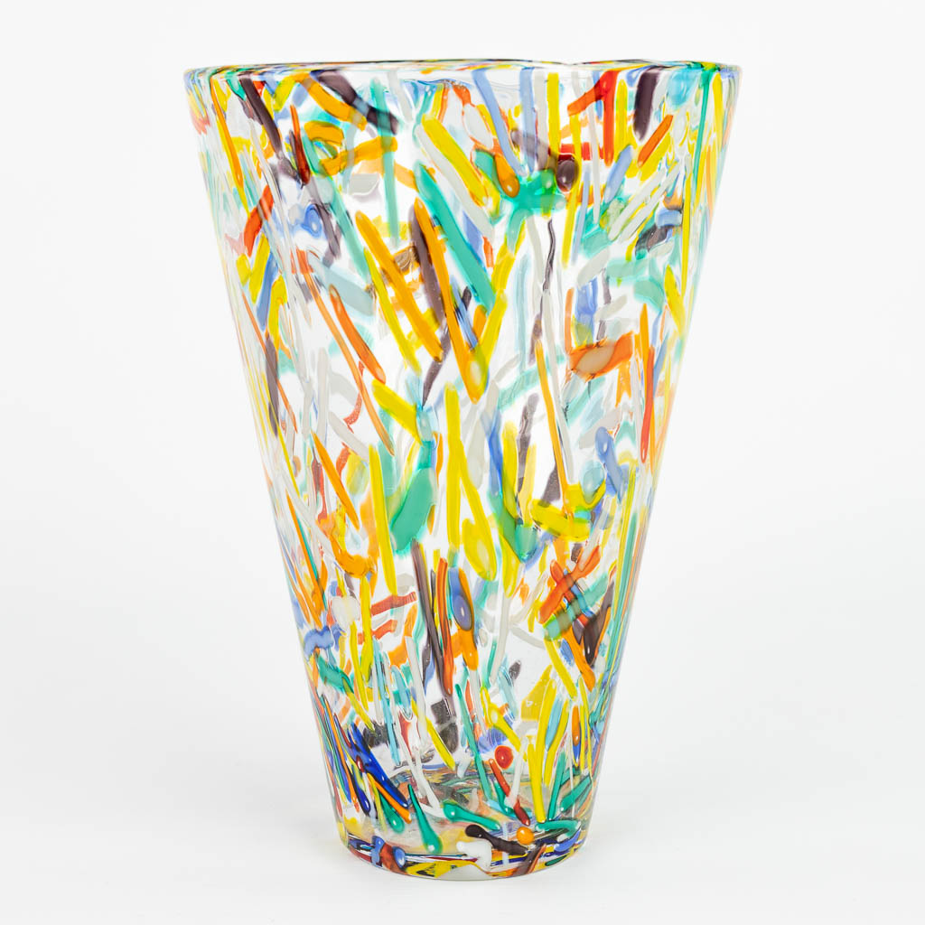 A mid-century vase with colourful decor made in Murano, Venice, Italy. (H:30cm)