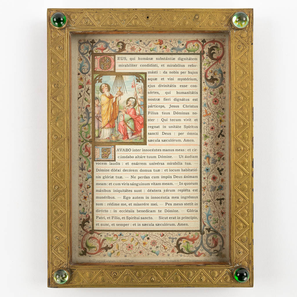 A set of 3 Religious Frames or Canon Boards. Wood with brass and finished with cabochons. Circa 1900. (W:43 x H:27 cm)