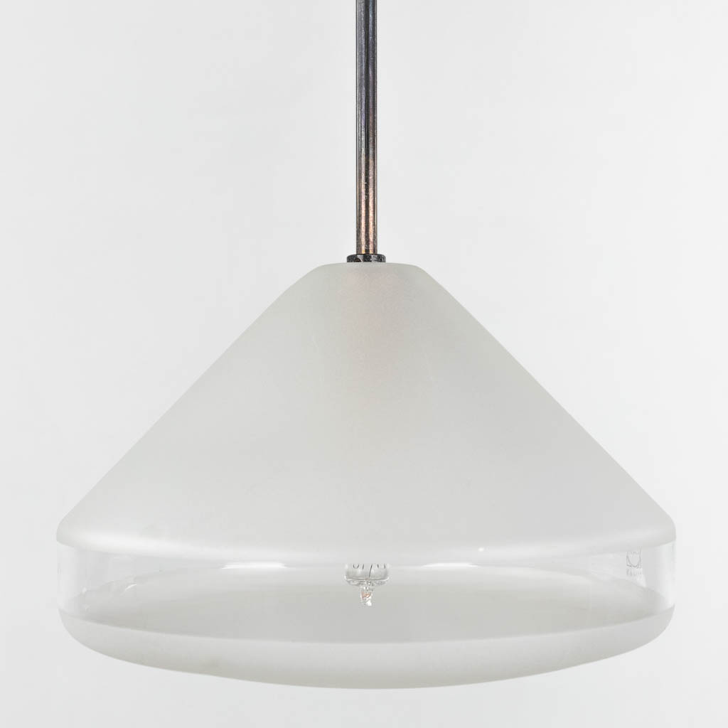 Three identical ceiling lamps, made with Scott Duran glass. Circa 1980-1990. (H:105 x D:20 cm)