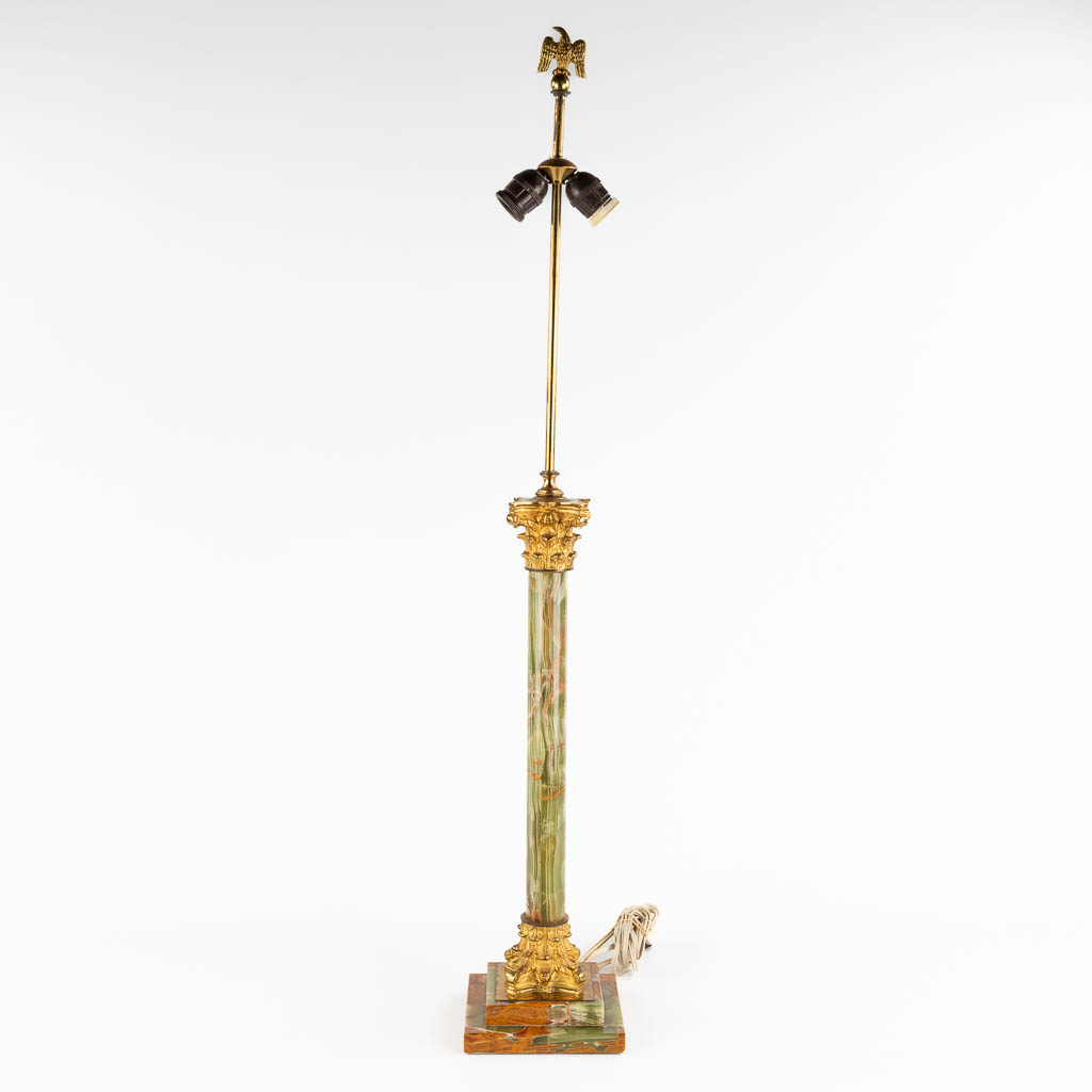 Two table lamps, onyx and bronze, bronze in Empire style. 20th C. (D:16 x W:16 x H:100 cm)