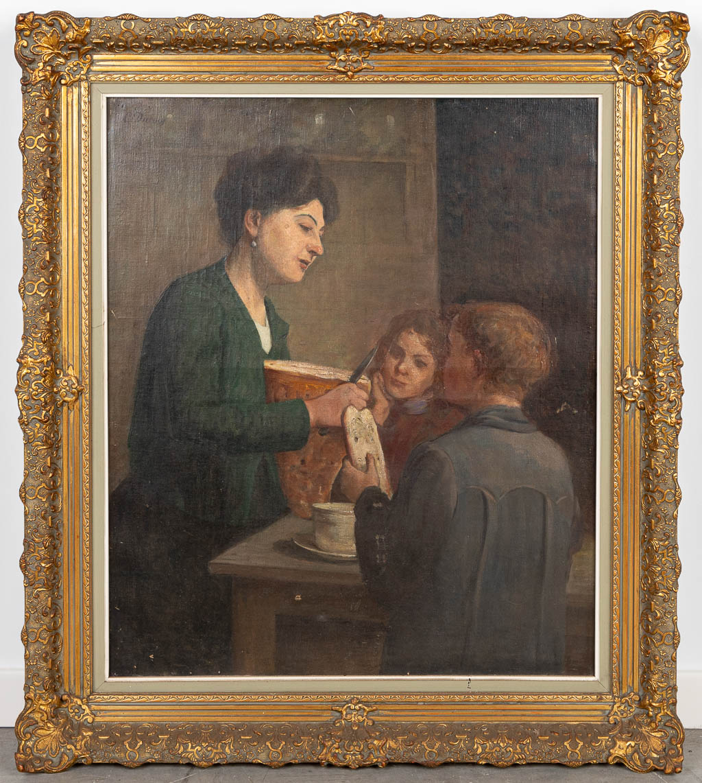 C. DUCOIN (XIX-XX) 'Het Ontbijt' een schilderij, olie op doek. (57 x 66 cm)