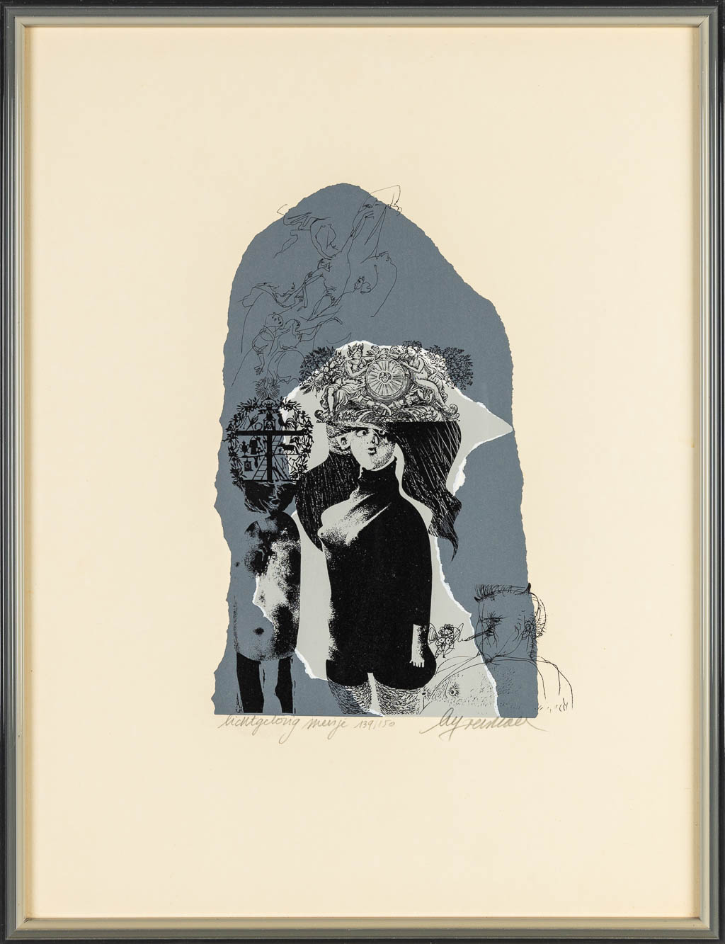 Luc VERSTRAETE (1928) 'Lichtgelovig meisje' een lithografie, 139/150. 1983. (37 x 49 cm)