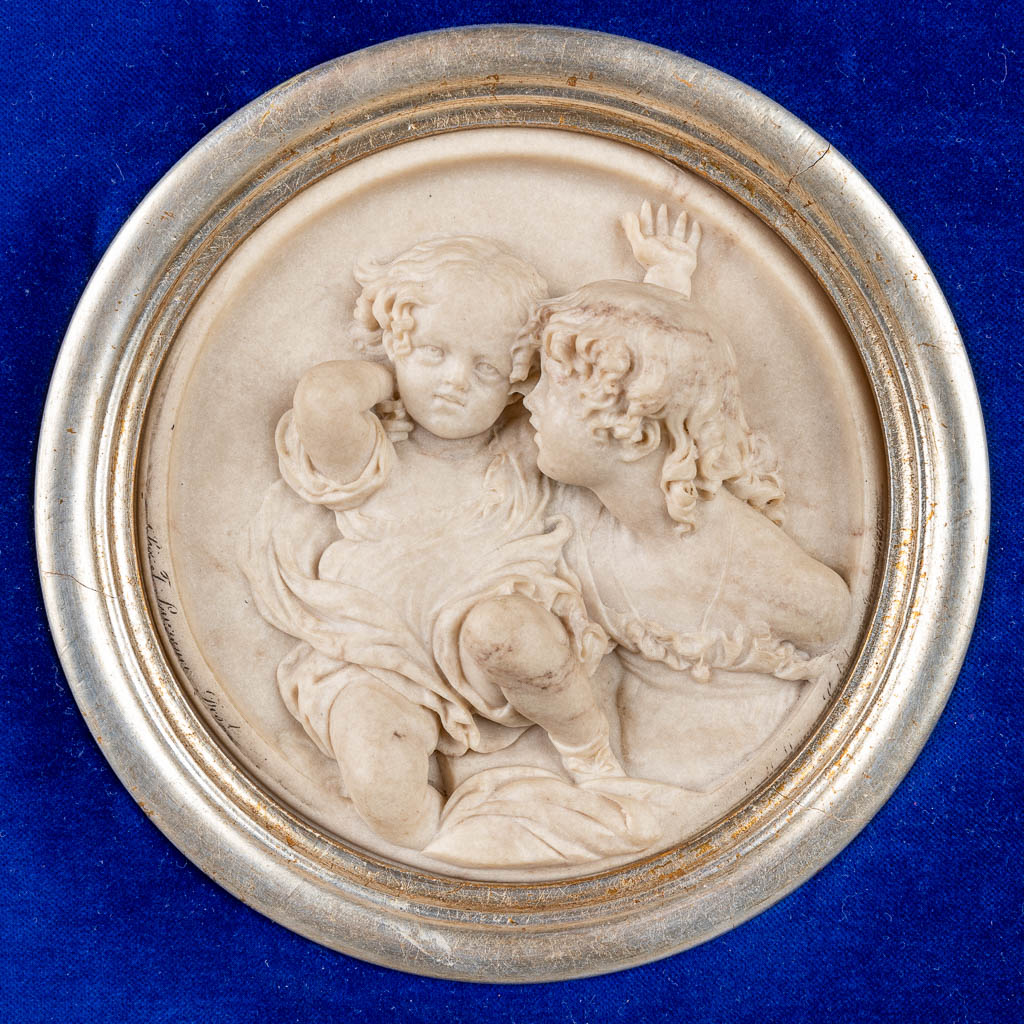 Edward William WYON (1811-1885)(attr.) A plaque made of sculptured marble with a bronze coin. 