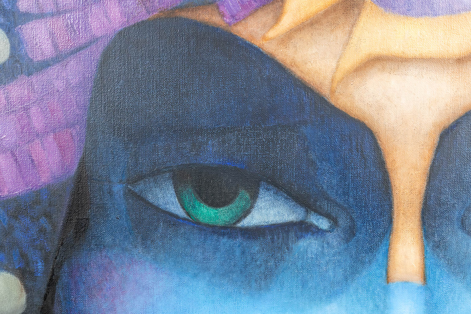 Jef VAN TUERENHOUT (1926-2006) 'Met haar ogen vol schaduw', een schilderij, olie op doek. (150 x 200 cm)