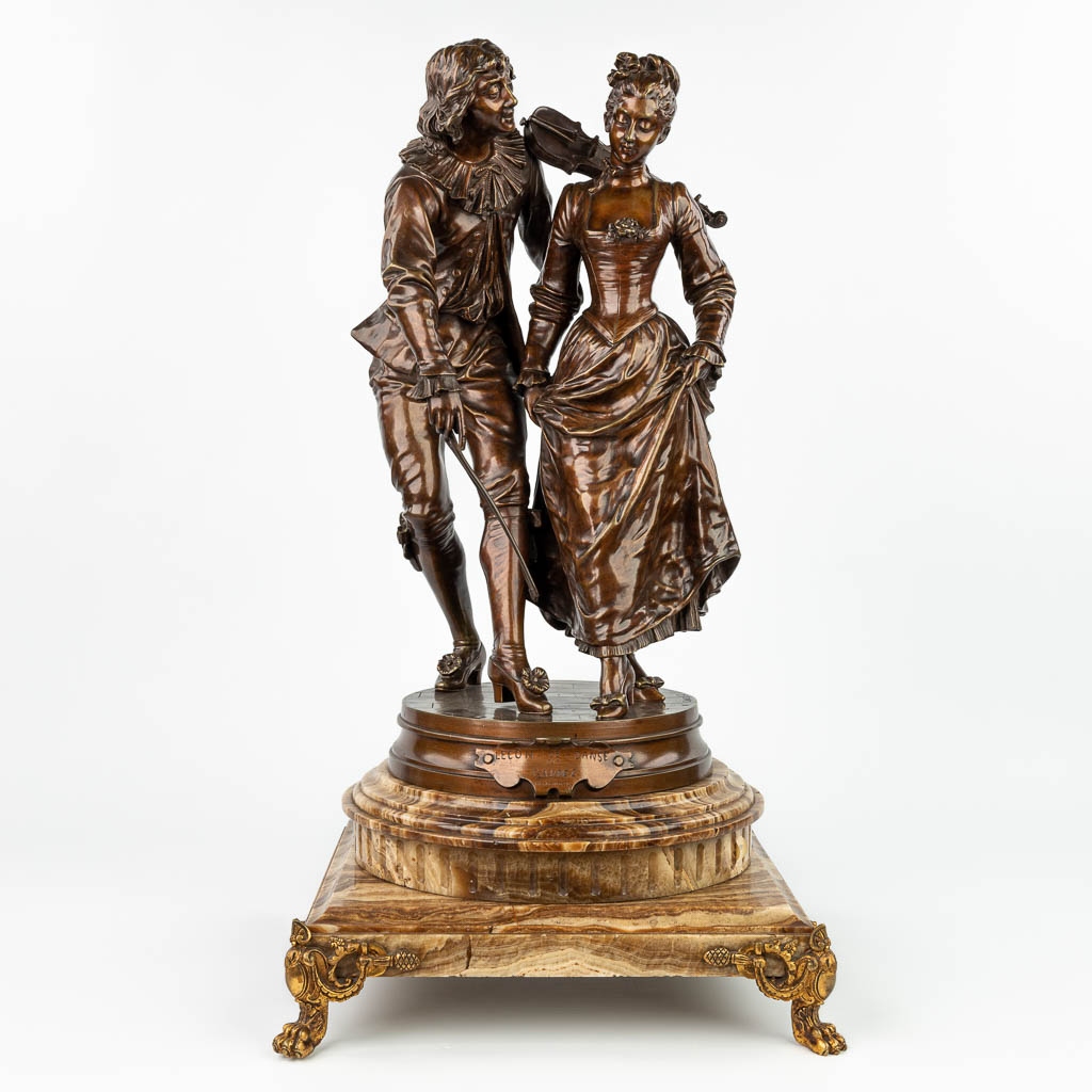 Adrien Etienne GAUDEZ (1845-1902) 'Leçon De Dance' een bronzen beeld op onyx voet. (H:69cm)