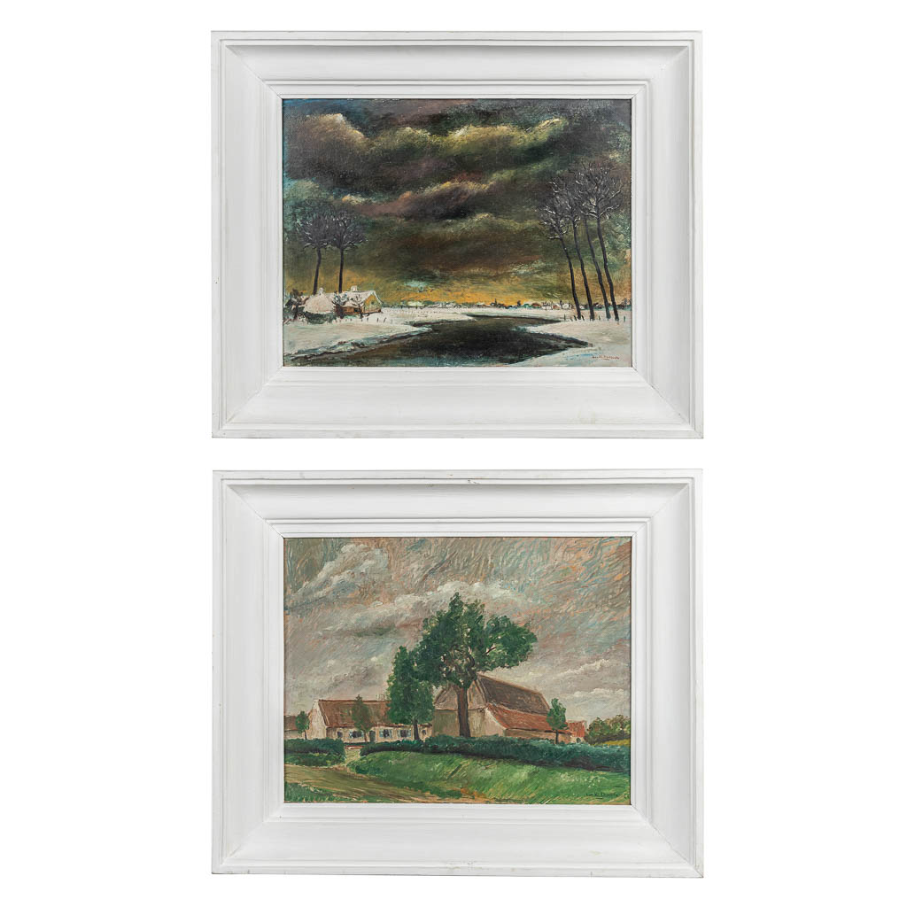 Lucien VAN DEN DRIESSCHE (1926-1991) '2 landschappen' Olie op doek. (61 x 46,5 cm)