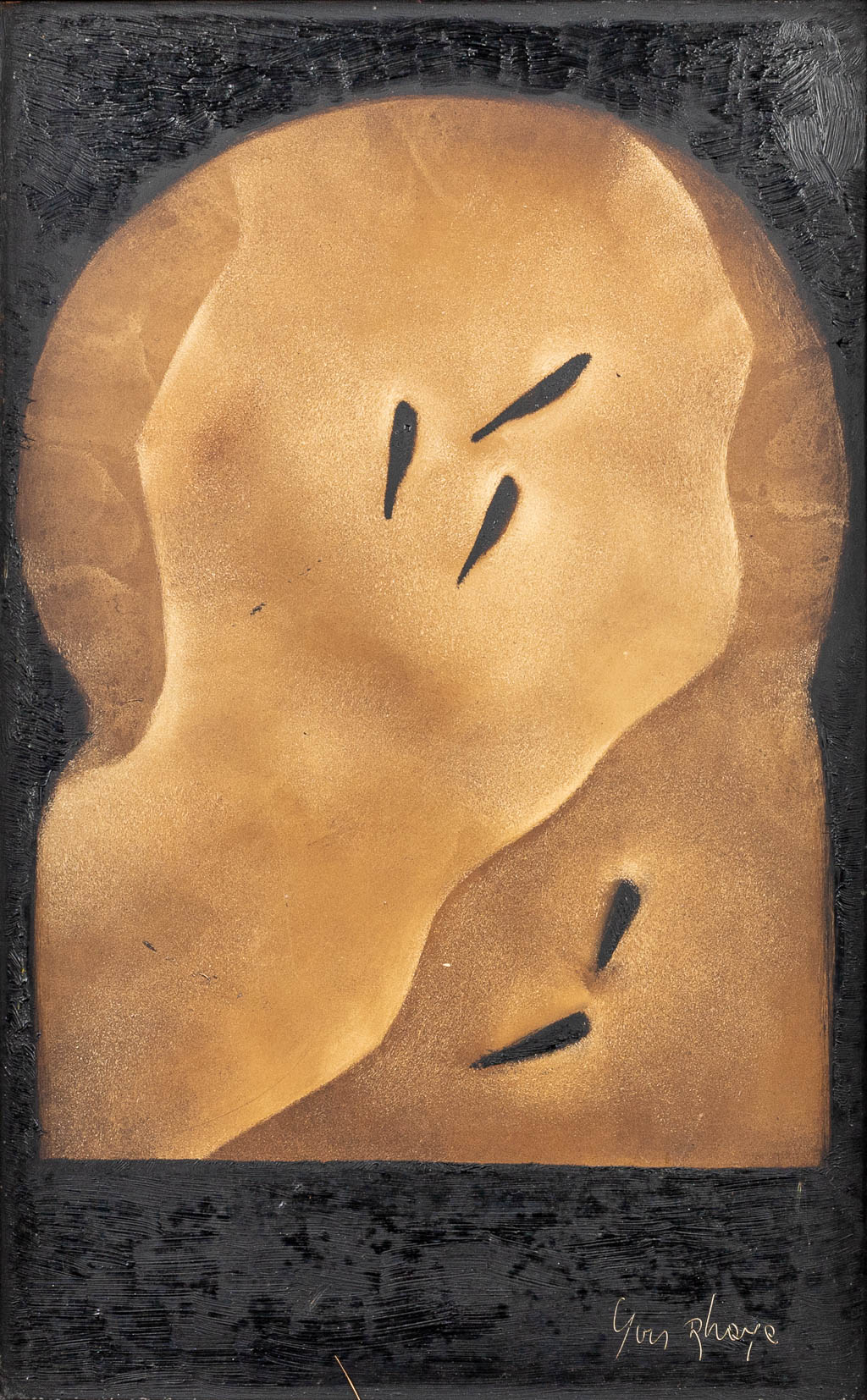 Yves RHAYÉ (1936-1995) 'Abstract' een schilderij, olie op paneel. (33 x 54 cm)