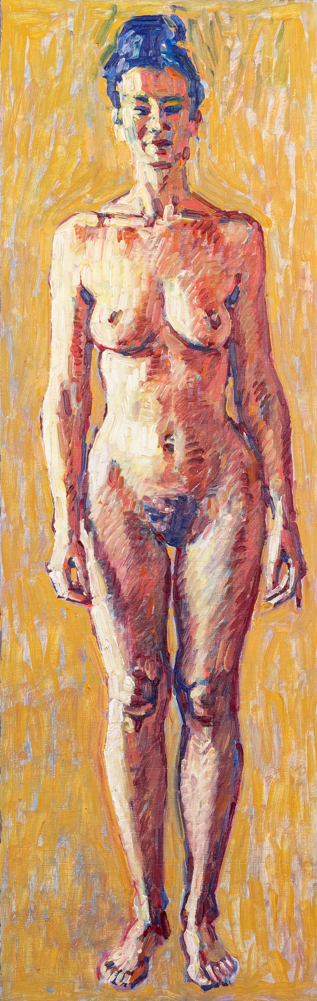 Rik VERMEERSCH (1949) 'Staande Vrouw' olie op paneel. 1996. (W: 28 x H: 78,5 cm)