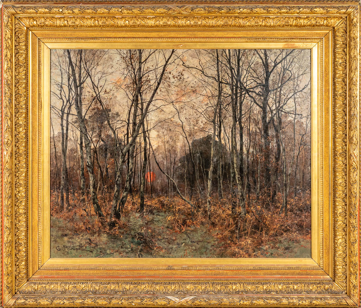 Léon Germain PELOUSE (1838-1891) 'Zonsondergang in het bos' | Flanders Auctions